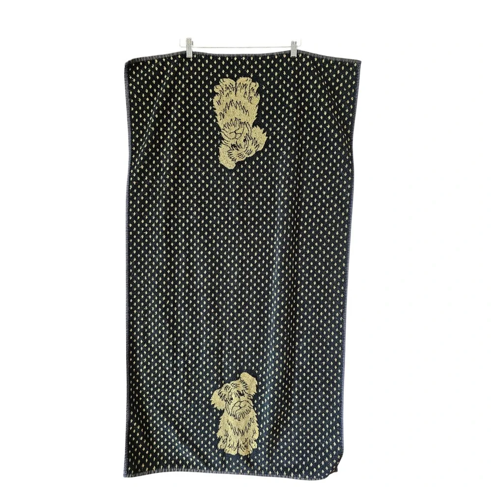 Besana Italy Black Gold Polka Dot Dog Schnauzer Cotton Viscose Bath Towel